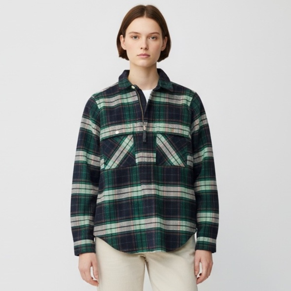 J. Crew Plaid Quarter Zip-Navy and Green